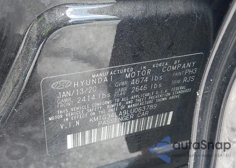 2020 Genesis G70 2.0T Rwd из США, поврежденный, VIN KMTG34LA9LU063789